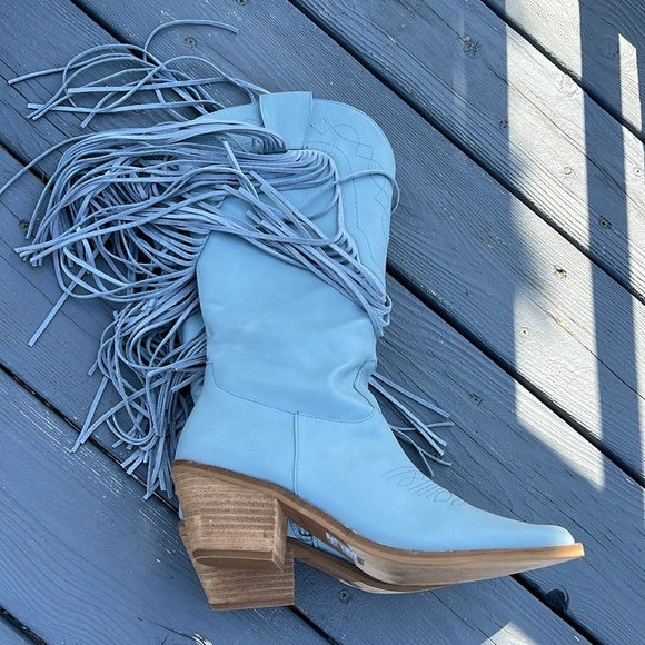 Fringe Western Boots in Light Dusty Blue Sz 10 - Picture 5 of 12
